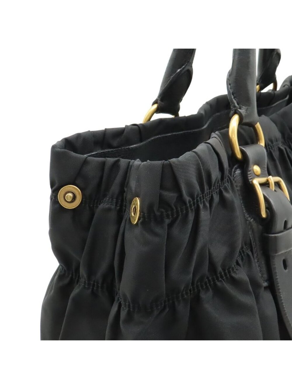 Prada Gather Tote Nylon Leather Nero Black Gold - Picture 5 of 8